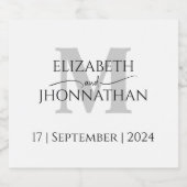 シンプルエレガミニマルントウェディングシックグレーモノグラム スパークリングワインラベル (シングルラベル)