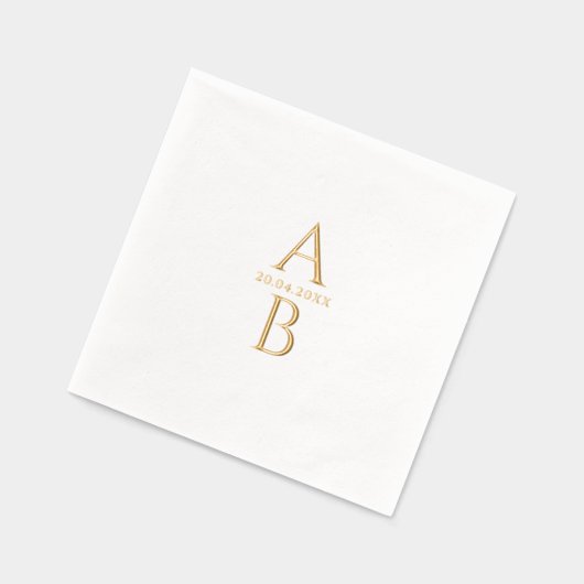 シンプルエレガモダンント結婚式の日付とモノグラム 箔ナプキン (左)