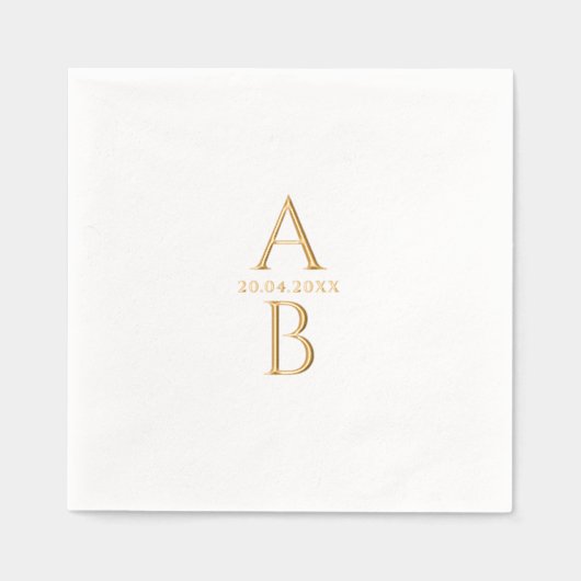 シンプルエレガモダンント結婚式の日付とモノグラム 箔ナプキン (正面)