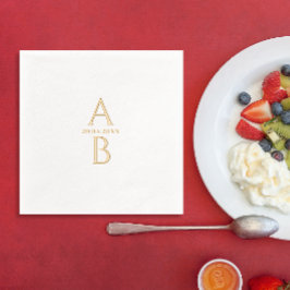 シンプルエレガモダンント結婚式の日付とモノグラム 箔ナプキン