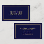 シンプルエレガンスアールデコスタイルネイビー/フェイク金ゴールド 名刺 (正面/裏面)