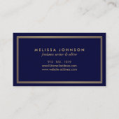 シンプルエレガンスアールデコスタイルネイビー/フェイク金ゴールド 名刺 (裏面)