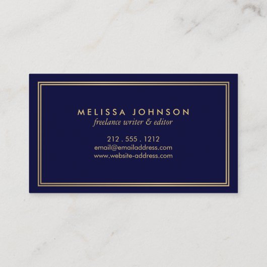 シンプルエレガンスアールデコスタイルネイビー/フェイク金ゴールド 名刺 (裏面)