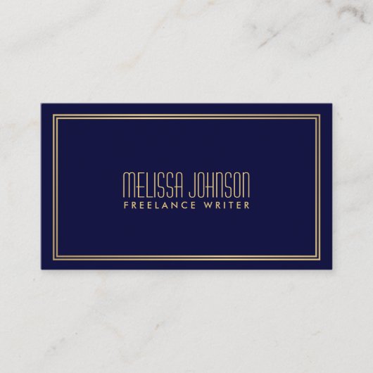 シンプルエレガンスアールデコスタイルネイビー/フェイク金ゴールド 名刺 (正面)