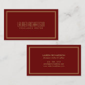 シンプルエレガンスアールデコスタイルレッド/金ゴールド 名刺 (正面/裏面)