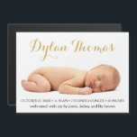 シンプルエレガンスカスタム写真誕生のお知らせ マグネット招待状<br><div class="desc">私たちシンプルのエレガカスタムンス写真の生ま与えれの発表はスポットライト。写真の上のベビーの名前は金ゴールド色のスクリプトで、下の詳細はクラシックブラック。トレンドモダンとクラシックデザインの原則を組み合わせれば、これらの磁気出産の発表は時間の試練に耐え、ベビーが育った後のベビーの本の中で送り出した時と同じように上品に見えるであろう。パーソナライズするにはクリック、画像を変更し、ベビーの写真をアップロードして、サンプル写真を自分の写真に置き換える。次に、ベビーの名前、誕生日時、重み、およびその他の詳細を右上の編集フィールドに入力して、サンプル文字を置き換える。写真を移動してサイズのまわりにを変更したり、必要な「機能」を使用して書体、フォントの色およびサイズを変更すカスタマイズることもしもできる。あなたもしは救済カスタマイズの誕生の発表が必要でクリックす,単に下の"the設計者"リンク。私たちはいつもあなたを助けて嬉しい!当店ではマッチングアイテム等が販売されている。</div>