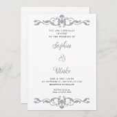 シンプルエレガンスシルバーアンドホワイト結婚アールデコ 招待状 (正面/裏面)