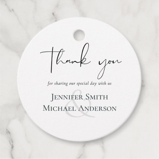 シンプルエレガンススクリプトモダン結婚式の引き出物 フェイバータグ (正面)