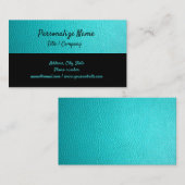 シンプルエレガンスティール（緑がかった色）&ブラックレザールック 名刺 (正面/裏面)