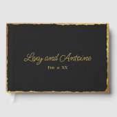 シンプルエレガンスパーソナライズされたブラック金ゴールドエッジ ゲストブック (正面)