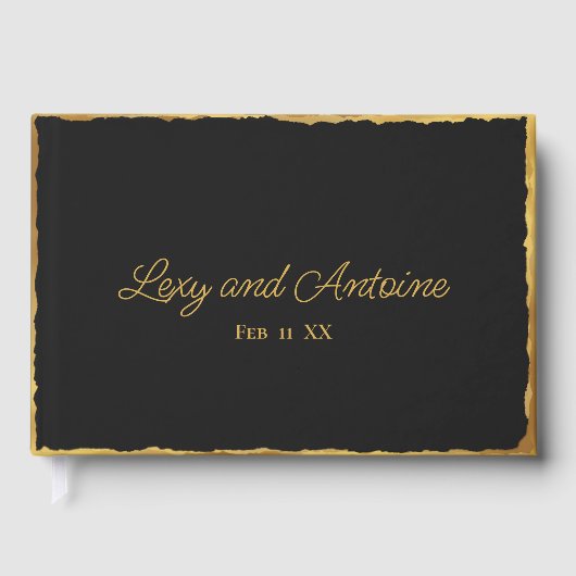シンプルエレガンスパーソナライズされたブラック金ゴールドエッジ ゲストブック (正面)