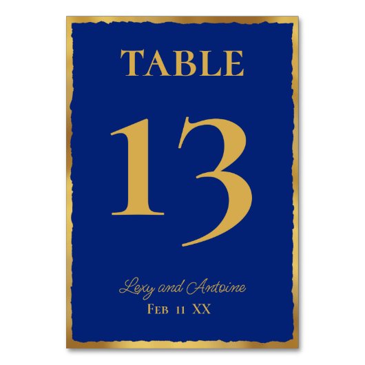 シンプルエレガンスパーソナライズされたブ王室のルー金ゴールドエッジ テーブルナンバー (正面)