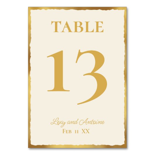 シンプルエレガンスパーソナライズされたベージュ色金ゴールドエッジ テーブルナンバー (正面)