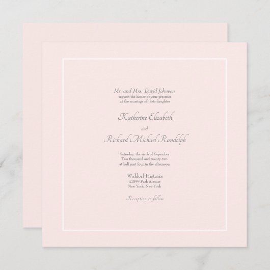 シンプルエレガンスピフォーマルンク結婚のスクエア 招待状 (正面/裏面)