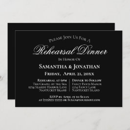 シンプルエレガンスブラック結婚ズリハーサルディナー 招待状