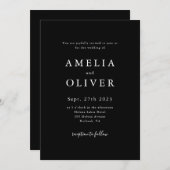 シンプルエレガンスブラック&ホワイトミニマル結婚リスト 招待状 (正面/裏面)
