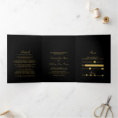 シンプルエレガンスブラック&金ゴールド結婚ズスイート 三つ折り招待状 (内部)