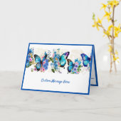シンプルエレガンスブルー蝶の花カスタマイズ咲き カード (黄色い花)