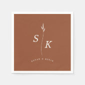 シンプルエレガンスリーフモノグラムシ結婚ック スタンダードカクテルナプキン (正面)