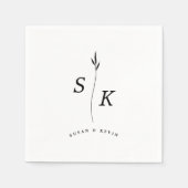 シンプルエレガンスリーフモノグラムシ結婚ック スタンダードカクテルナプキン (正面)