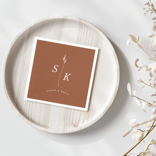 シンプルエレガンスリーフモノグラムシ結婚ック スタンダードカクテルナプキン