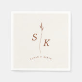 シンプルエレガンスリーフモノグラムシ結婚ック スタンダードカクテルナプキン (正面)