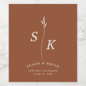 シンプルエレガンスリーフモノグラムシ結婚ック ワインラベル (シングルラベル)