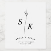 シンプルエレガンスリーフモノグラムシ結婚ック ワインラベル (シングルラベル)