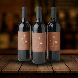 シンプルエレガンスリーフモノグラムシ結婚ック ワインラベル