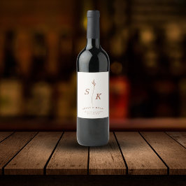 シンプルエレガンスリーフモノグラムシ結婚ック ワインラベル