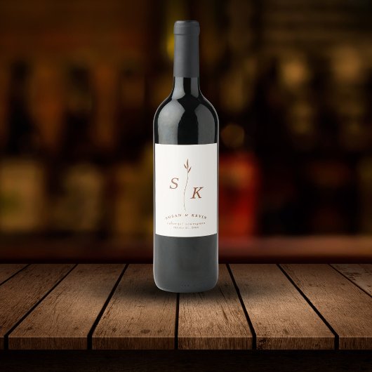 シンプルエレガンスリーフモノグラムシ結婚ック ワインラベル