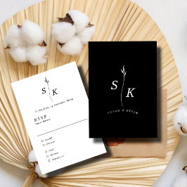 シンプルエレガンスリーフモノグラムシ結婚ック 出欠カード