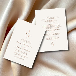 シンプルエレガンスリーフモノグラムシ結婚ック 招待状