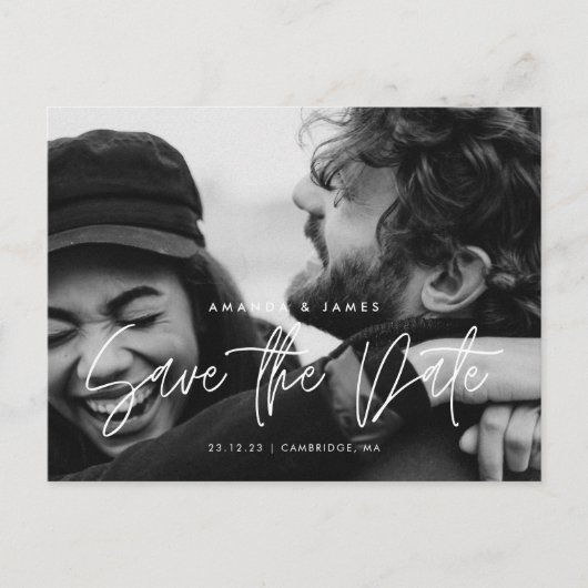 シンプルエレガンス予算スクリプト写真の保存日付 ポストカード (正面)