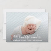 シンプルエレガンス男の赤ちゃんフォト誕生 案内状 (正面)