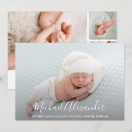 シンプルエレガンス男の赤ちゃんフォト誕生 案内状