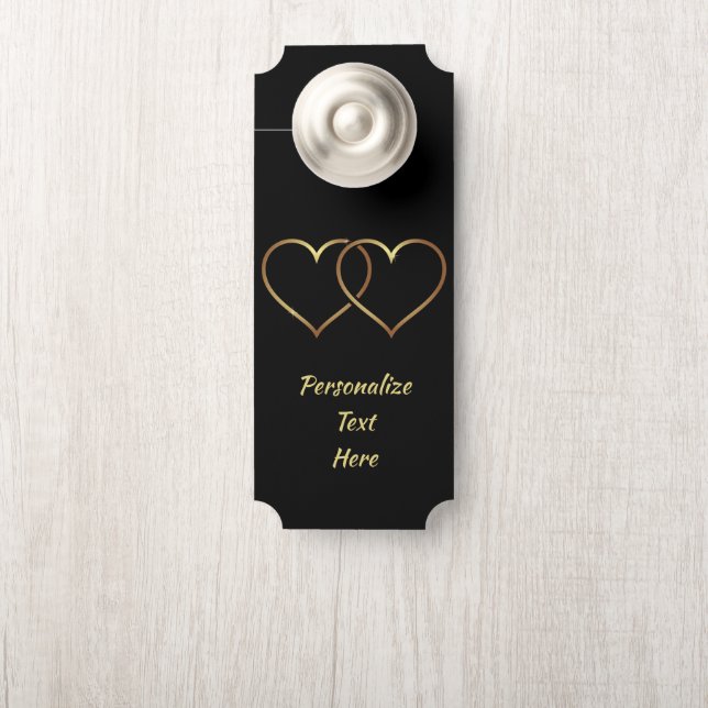 シンプルエレガンス金ゴールド&ブラックハートズジョインルーム ドアノブサイン (ノブ)