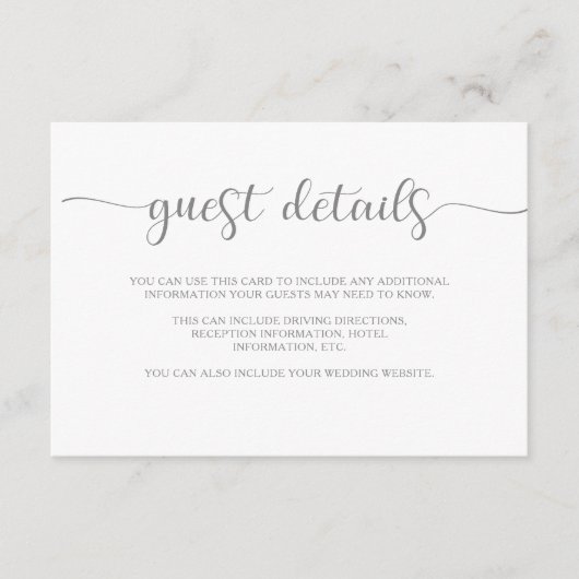 シンプルエレガンス | グレイ&ホワイトゲスト詳細 エンクロージャーカード (正面)