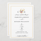 シンプルエレガンス、金ゴールドお縁どよびアンパサンド 招待状 (正面/裏面)