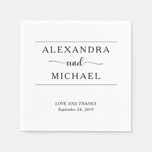 シンプルエレガンス | 黒ミニマル白結婚の スタンダードカクテルナプキン (正面)