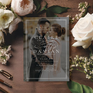シンプルエレガンスRomantic Script結婚 photo's 招待状
