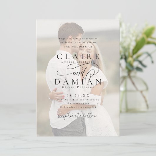 シンプルエレガンスRomantic Script結婚 photo's 招待状 (スタンド正面)