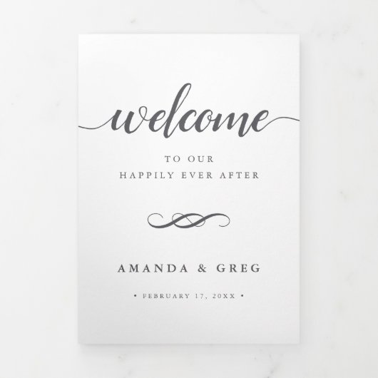 シンプルエレガントなウェディングウェルカムレター&旅程 三つ折りプログラム (カバー)