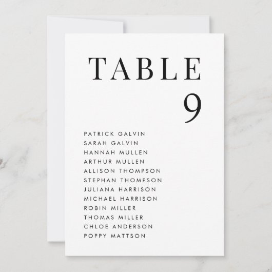 シンプルエレガントなウェディングテーブル座席表カード 招待状 (正面)