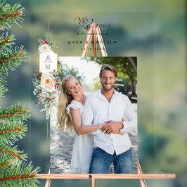 シンプルエレガントなクリスマスフローラモノグラムへようこそ アクリルサイン