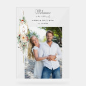 シンプルエレガントなクリスマスフローラモノグラムへようこそ アクリルサイン (正面)