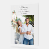 シンプルエレガントなクリスマスフローラモノグラムへようこそ アクリルサイン (傾斜)