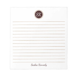 シンプルエレガントなチョコレートブラウンラインモノグラム名 ノートパッド