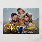 シンプルエレガントに輝くクリスマス3 PHOTO金ゴールド 箔シーズンカード (正面)