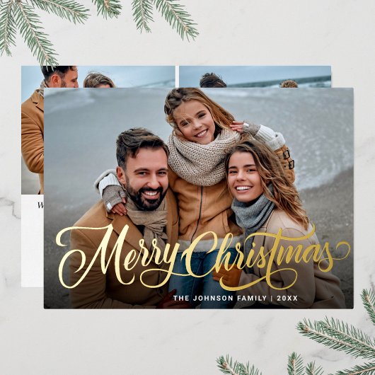 シンプルエレガントに輝くクリスマス3 PHOTO金ゴールド 箔シーズンカード